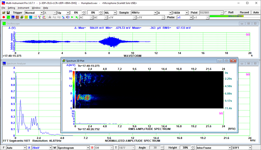 Humpback vocalizations recorded using USA-168A